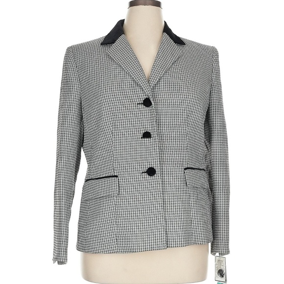 Evan Picone Houndstooth Velvet Collar Suit Blazer Jacket Women's 16W NWT - Picture 2 of 13
